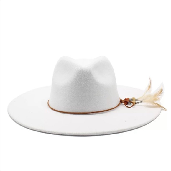 Boho/western White wool feather hat main image 10